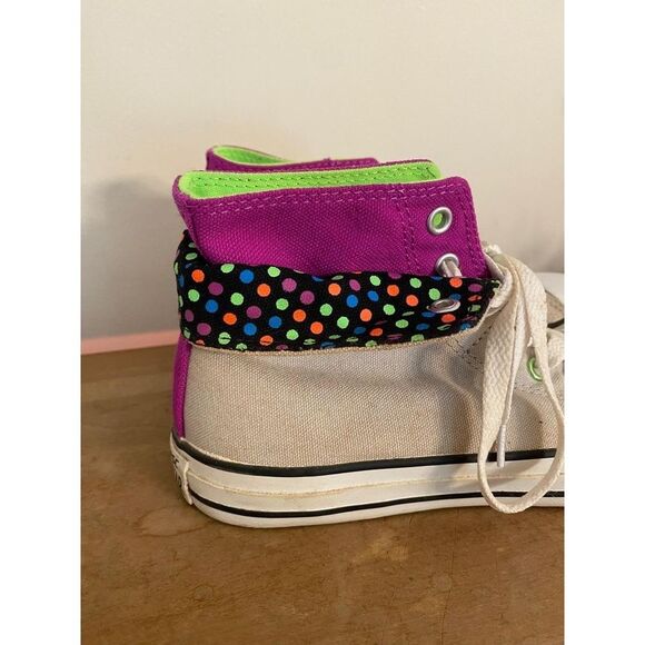 Converse youth 4 High Top Fold down double tongue Dot Sneakers green purple - Picture 2 of 9